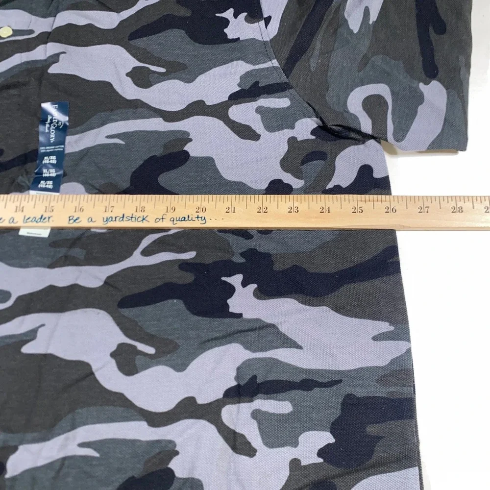 Faded Glory Mens Camo Polo Shirt XL Gray Black Organic Cotton Short Sleeve C200